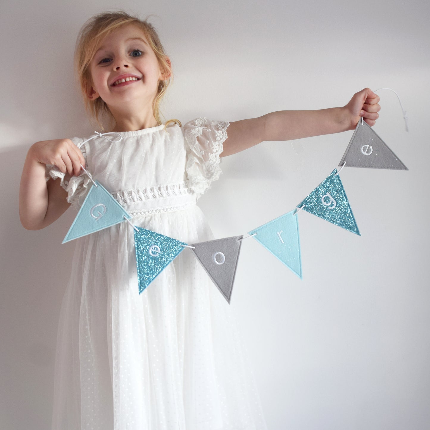 Blue and Grey Personalised Bunting