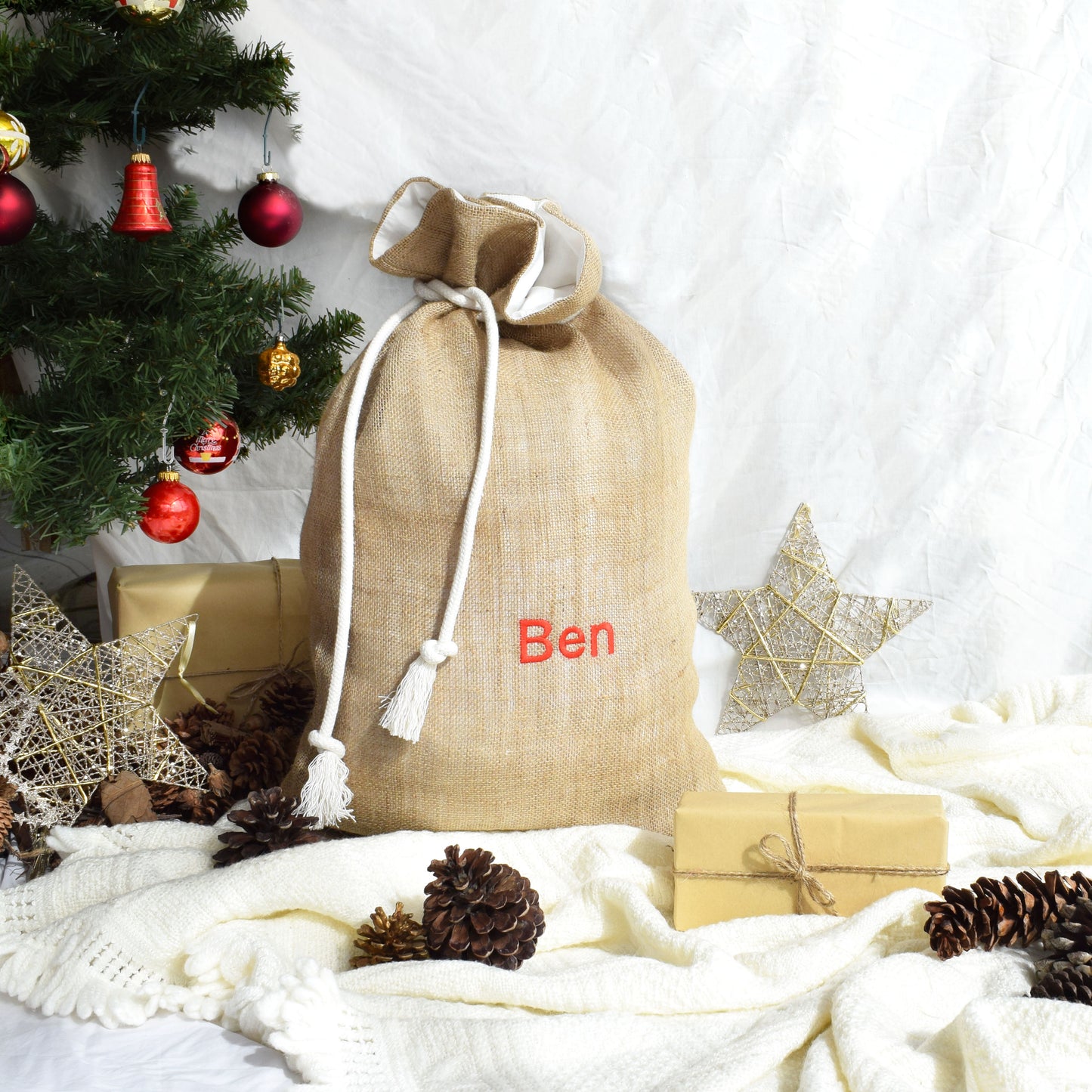 Personalised Natural Hessian Christmas Santa Sack