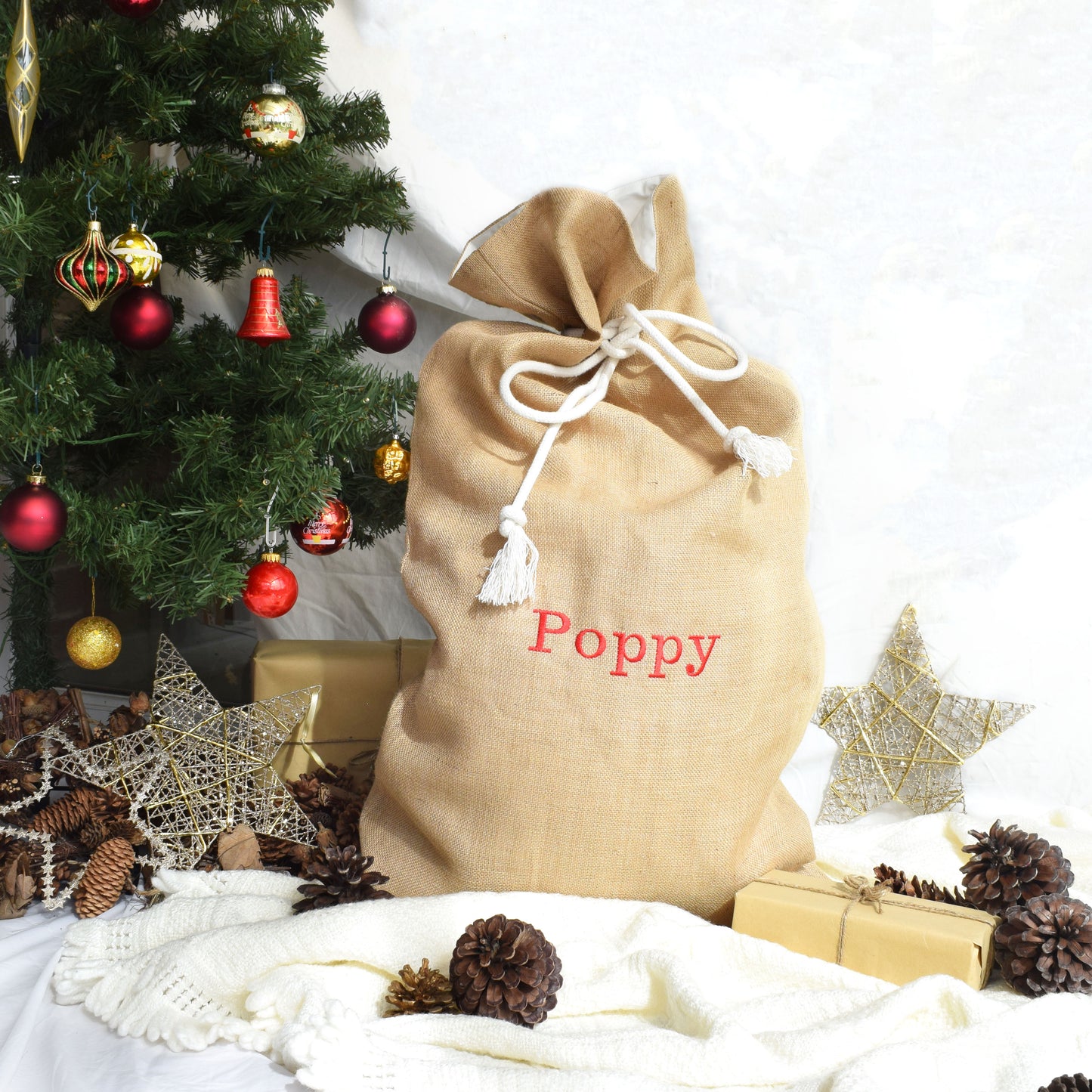 Personalised Natural Hessian Christmas Santa Sack