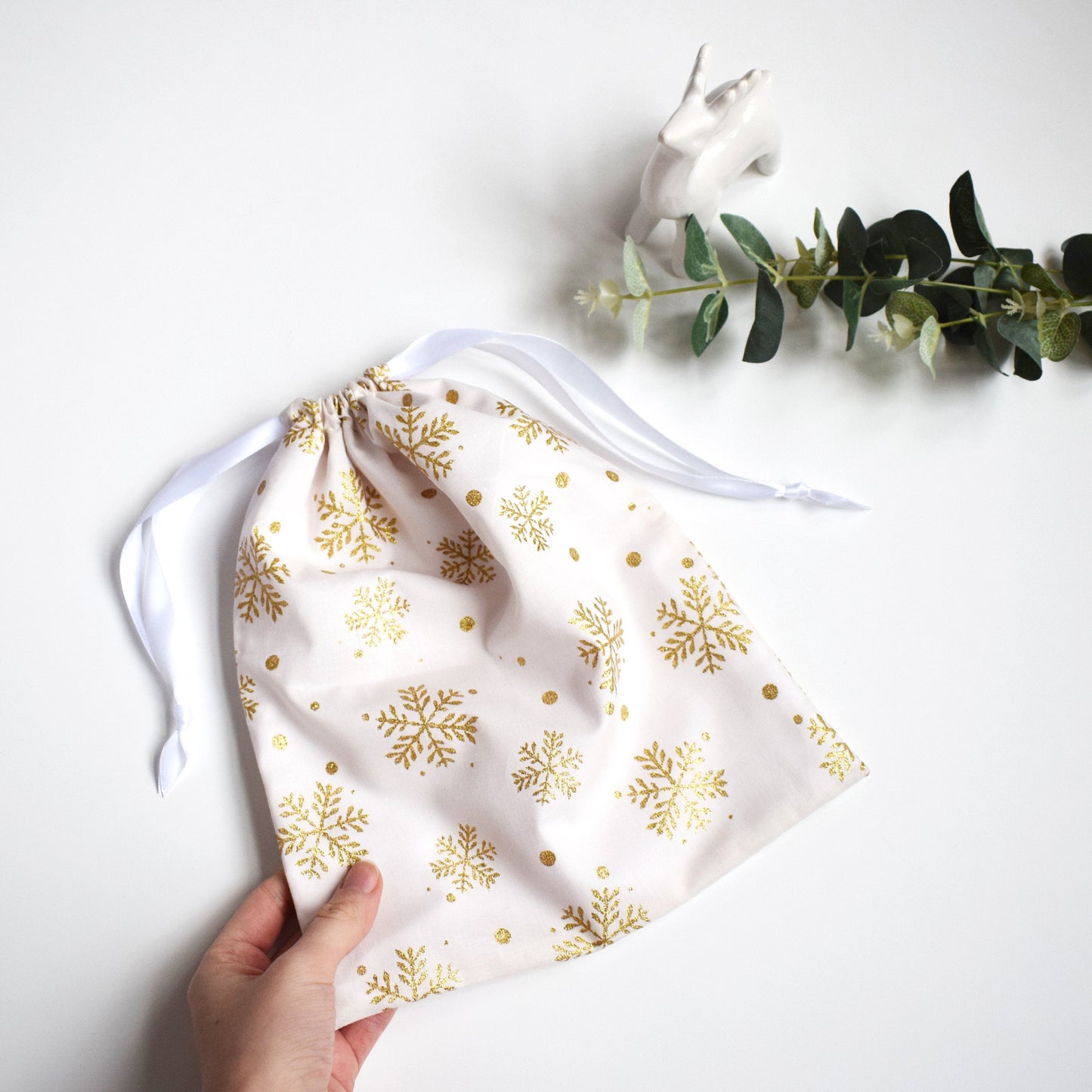 Gold Snowflake Fabric Gift Bag