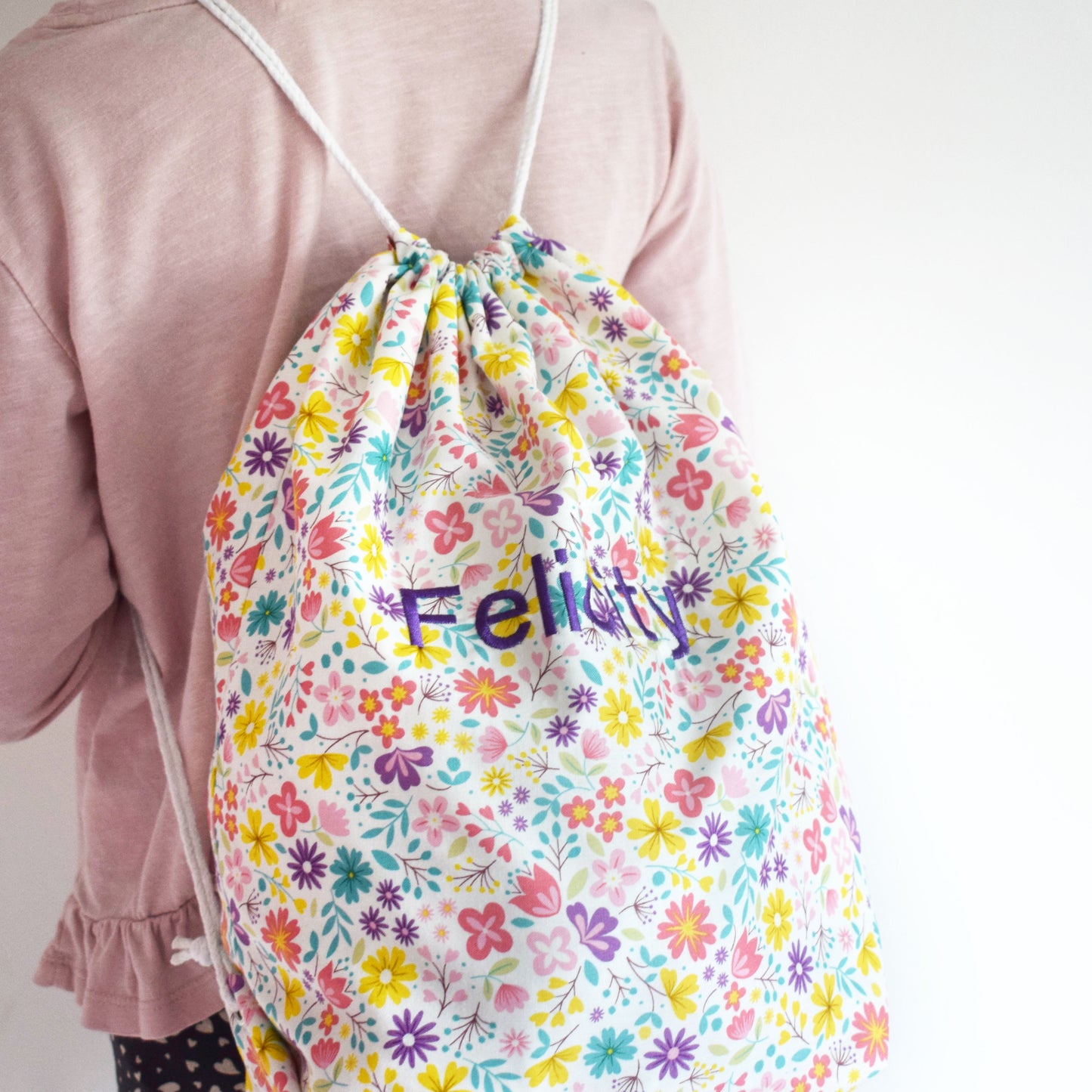 Pastel Floral Drawstring Bag