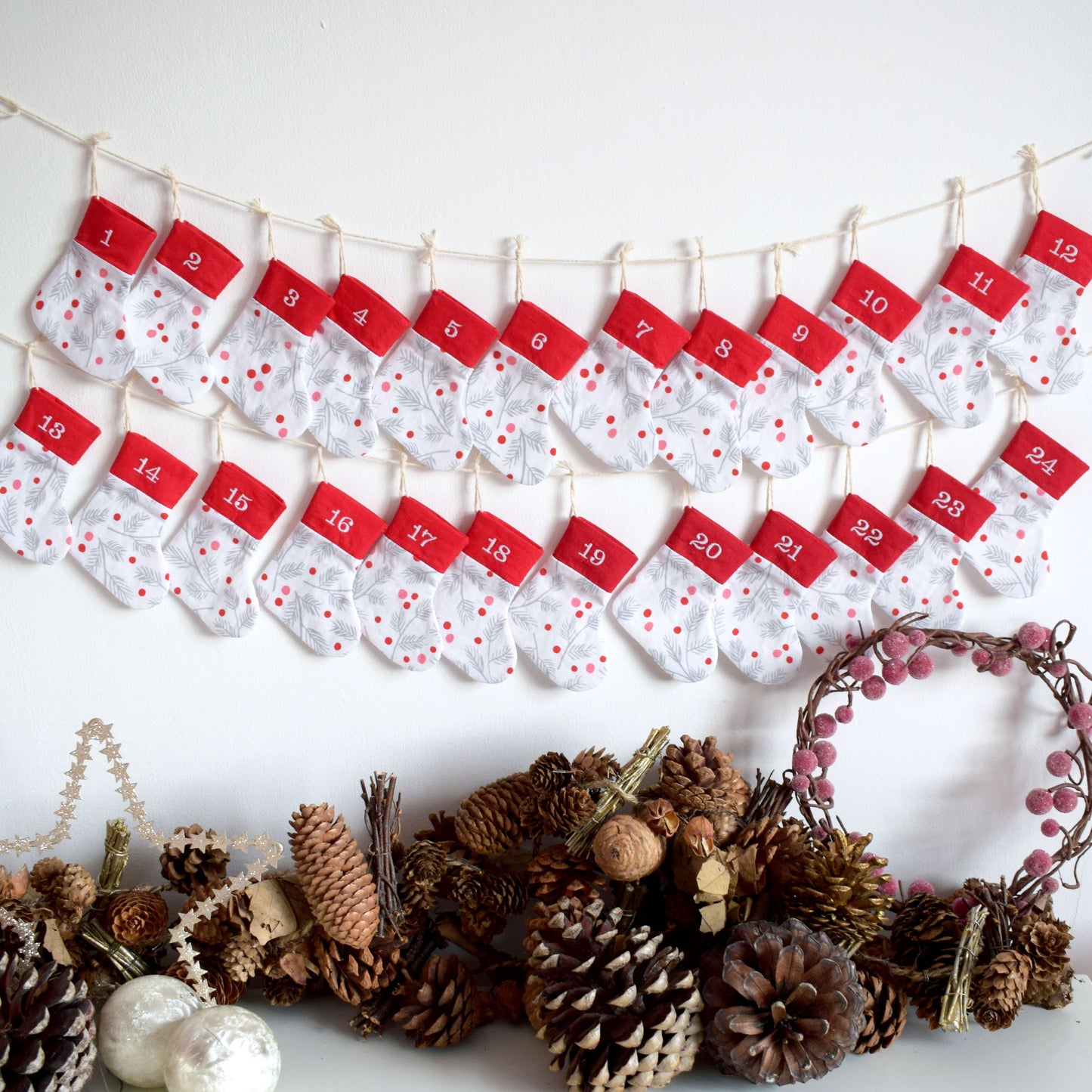 Natural Red Stocking Advent Calendar Bunting