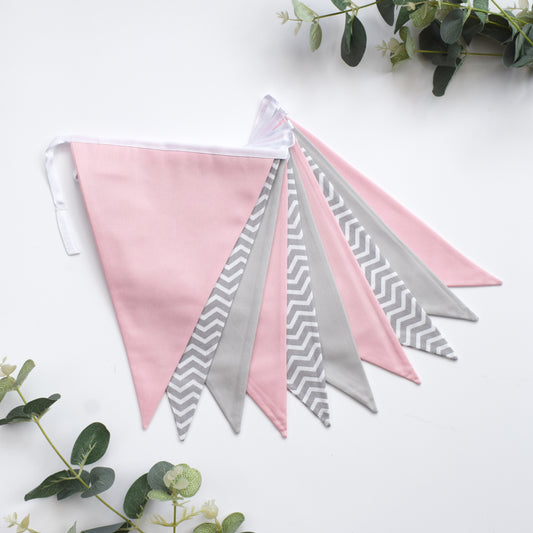 Pink and Grey Chevron Bunting