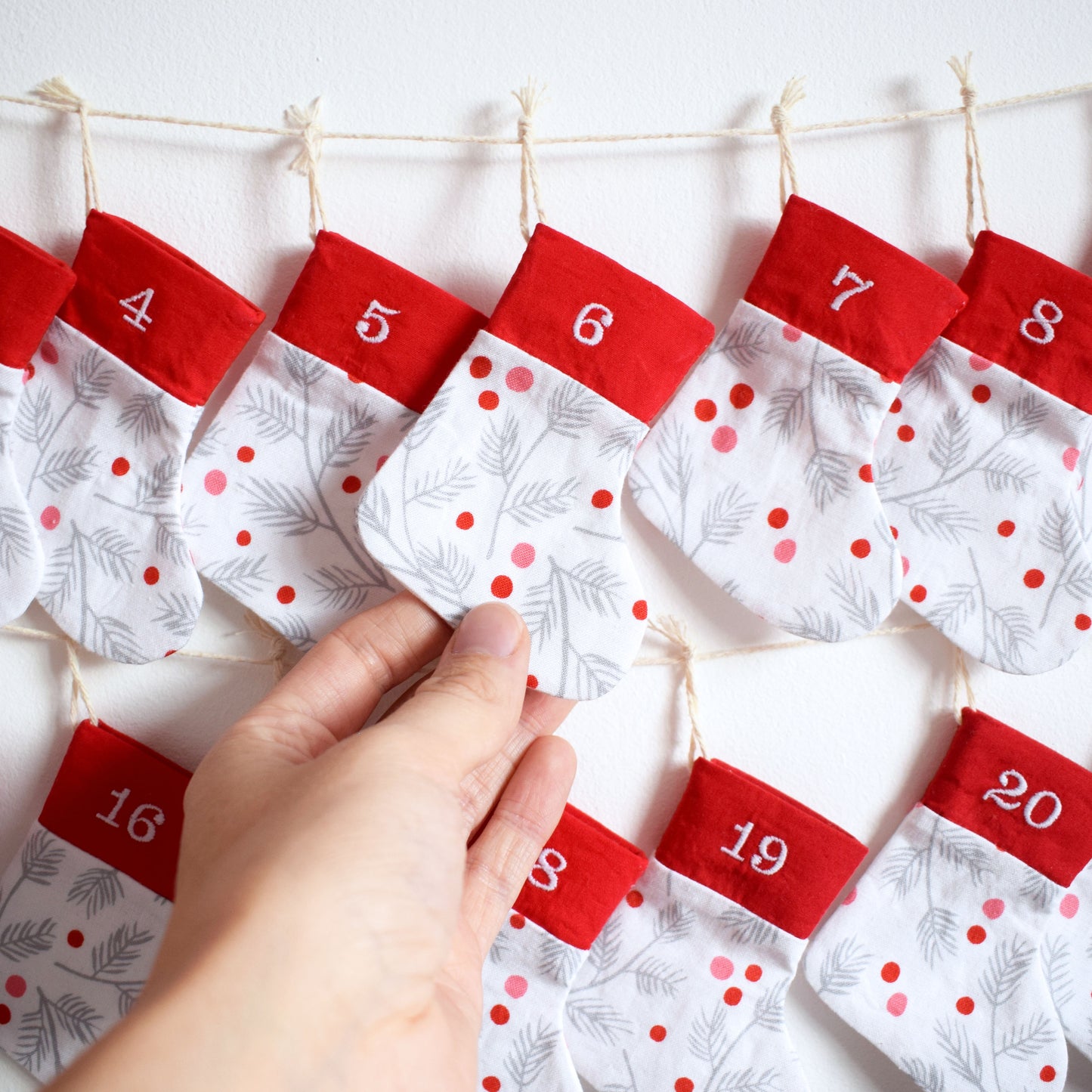 Natural Red Stocking Advent Calendar Bunting