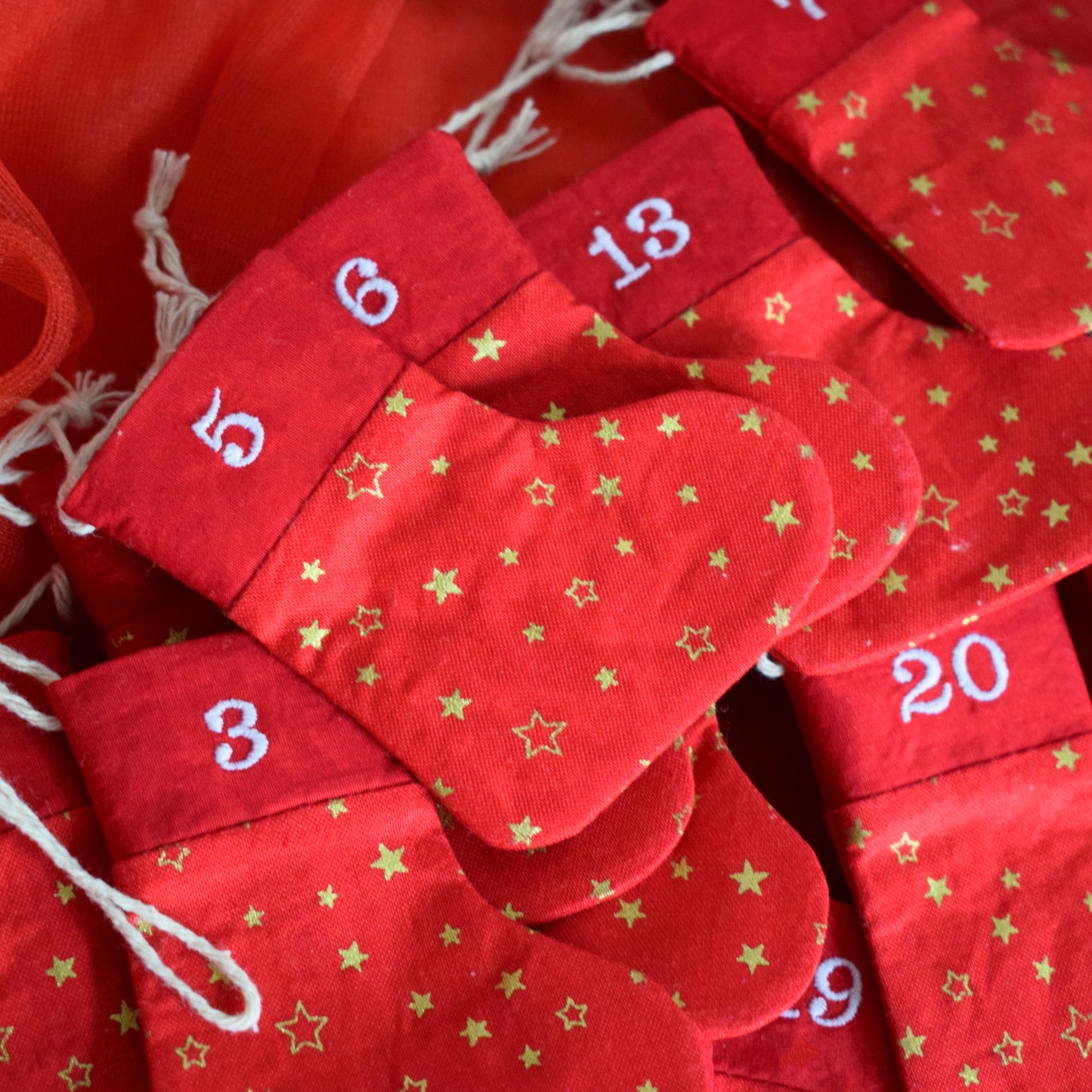 Red and Gold Star Stocking Advent Calendar Bunting