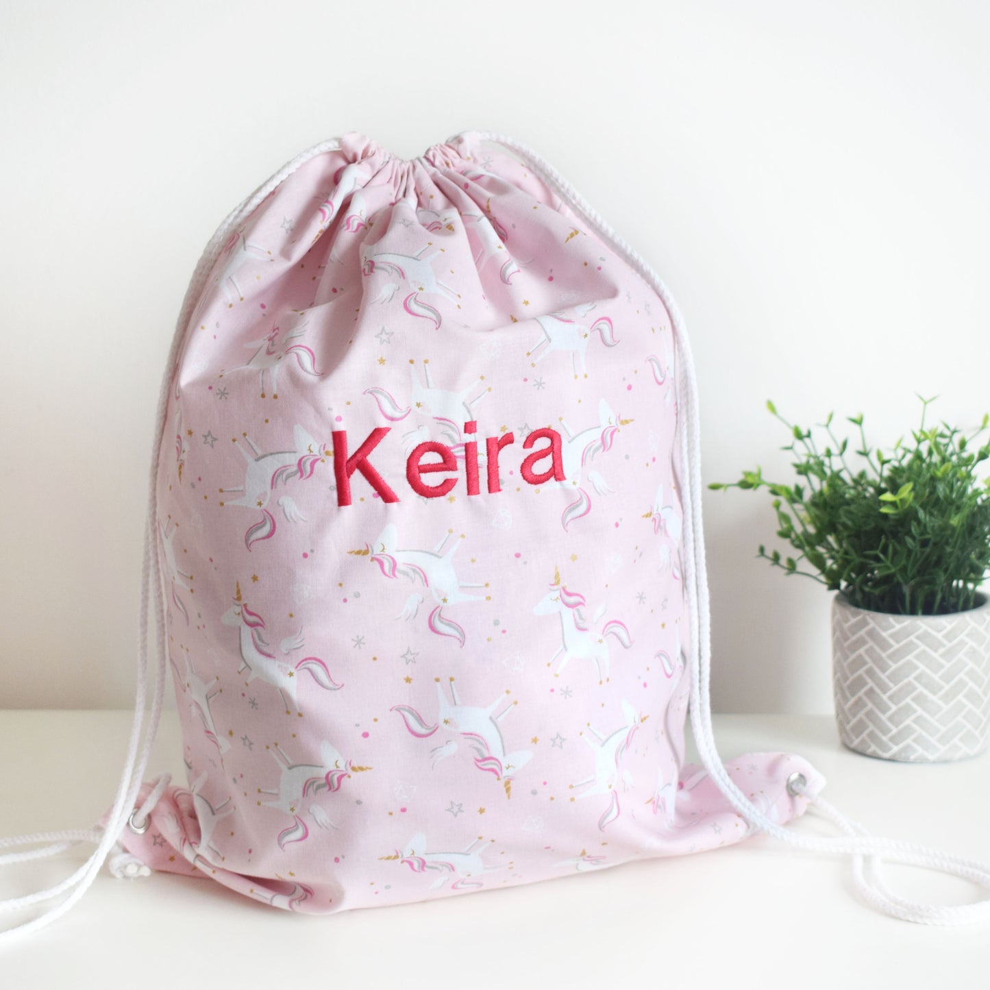 Personalised Pink Unicorn Drawstring Bag