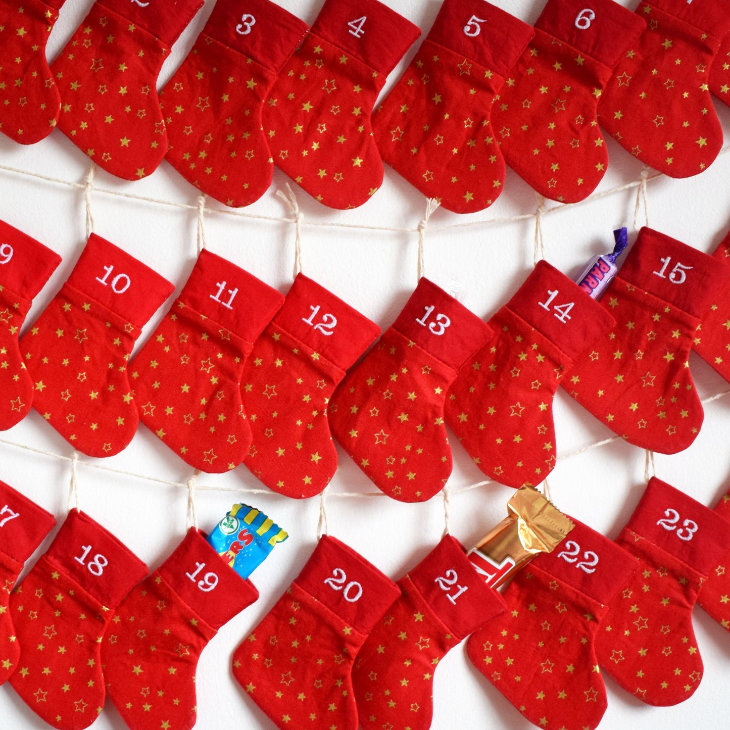 Red and Gold Star Stocking Advent Calendar Bunting