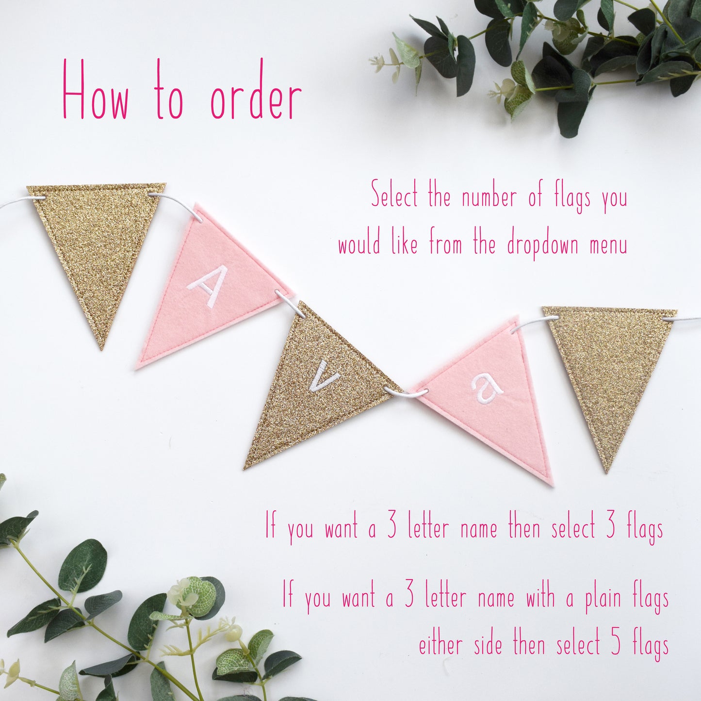 Pink and Rose Gold Personalised Bunting