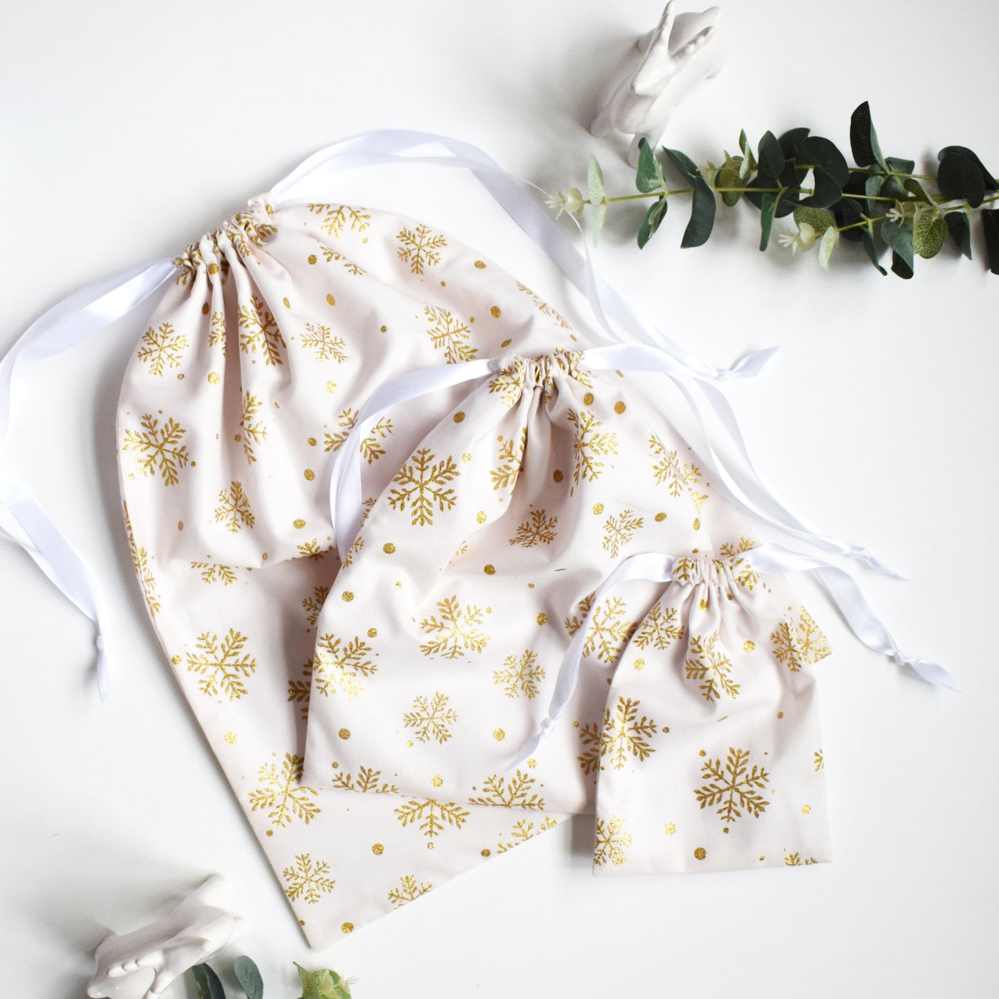 Gold Snowflake Fabric Gift Bag